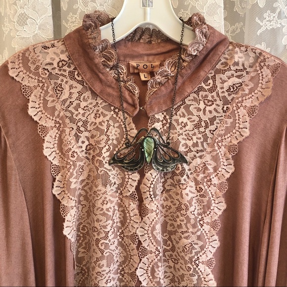 POL * NWOT Hand Dyed Dusty Pink Lace Top - Picture 3 of 6